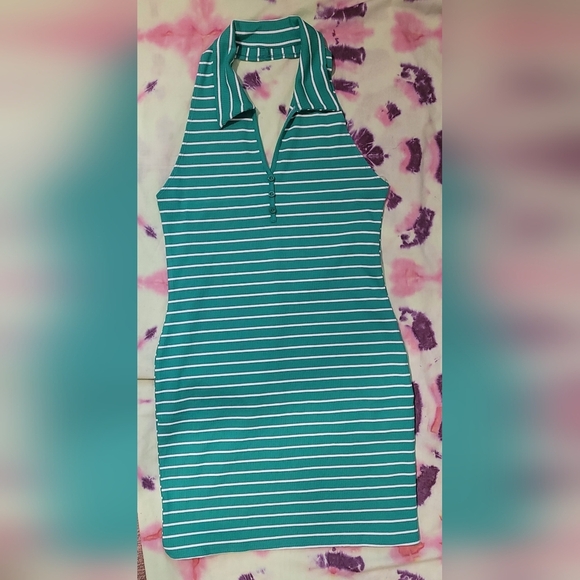 NWT Let's Vibe Striped Mini Dress - Kelly Green Sz 1X - Picture 1 of 6